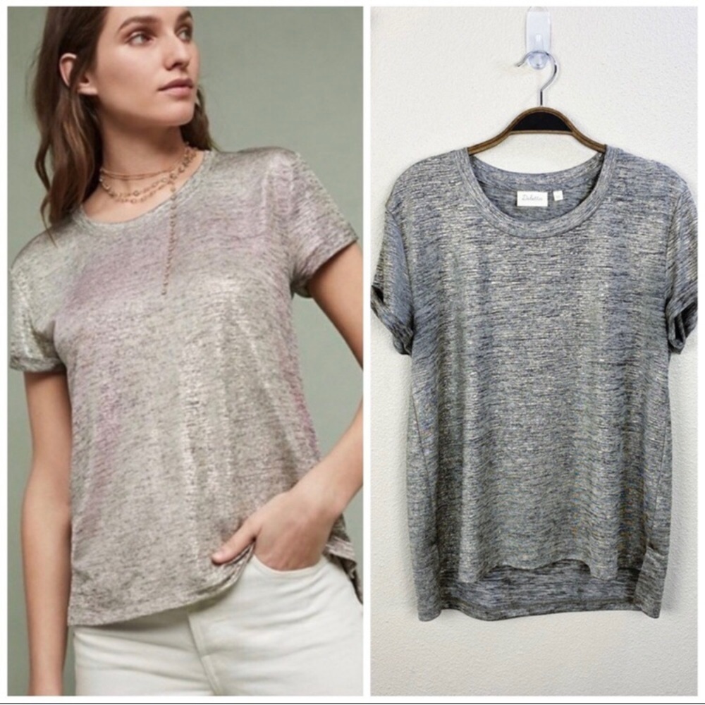 ANTHROPOLOGIE Deletta Metallic Gold Shimmer Tee